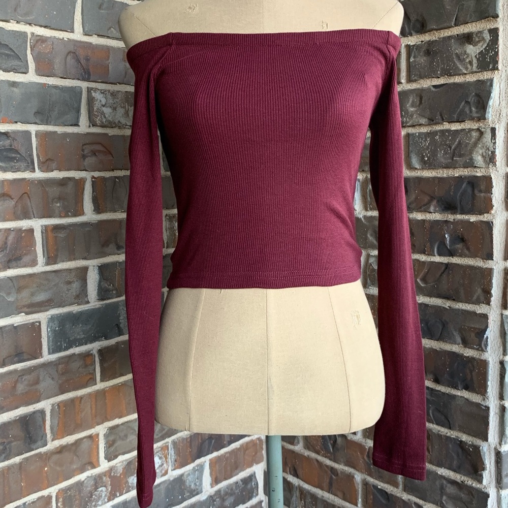NWT Crop Top Ribbed Burgundy Off Shoulder - Small